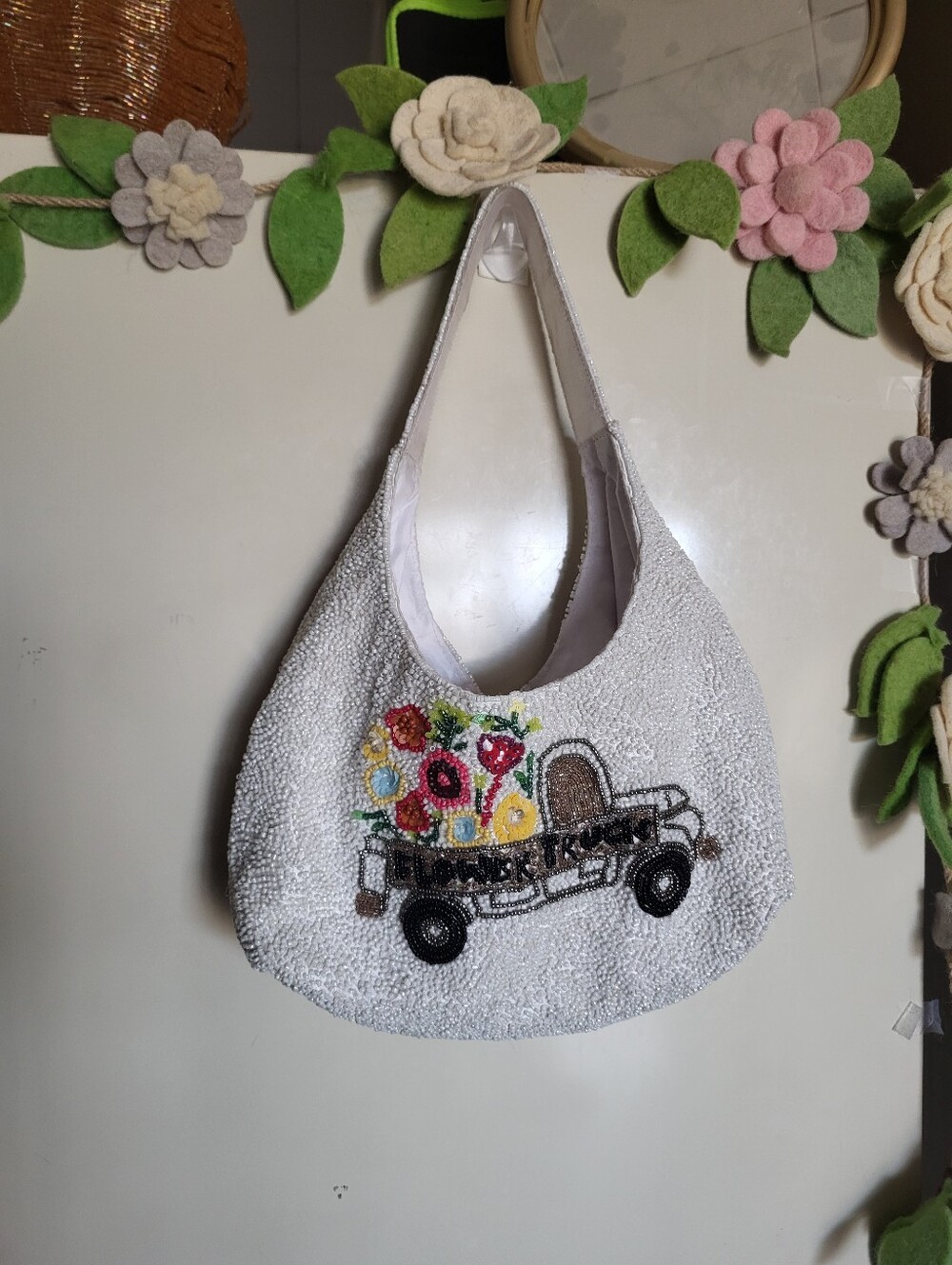 Handmade In India Flower Truck Beaded Bag